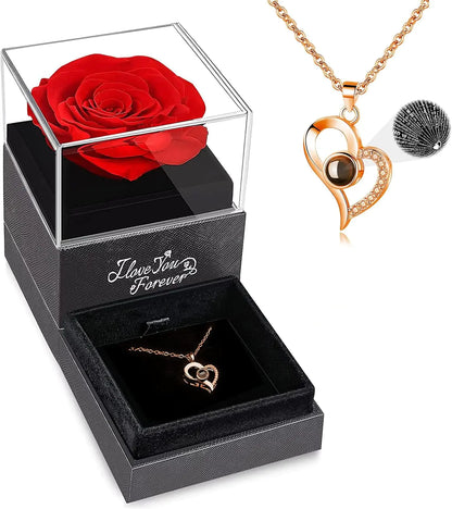 Enchanted Elegance preserved Real Rose and I Love You Necklace